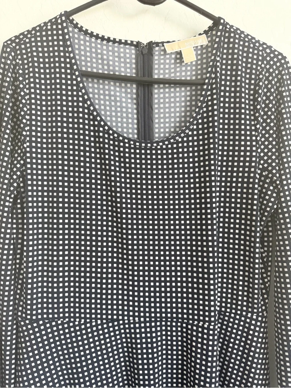 Michael Kors Black and White Polka Dot Long-Sleeve Fit & Flare Dress